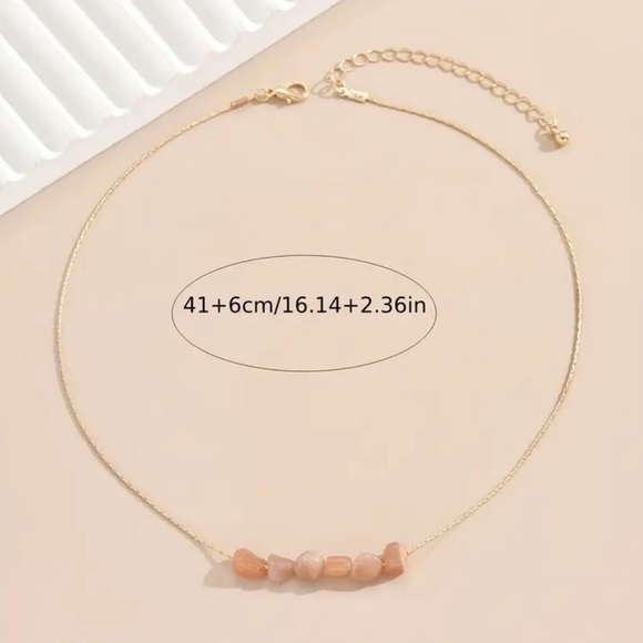 Unique thin gold chain irregular pink stone - Picture 3 of 4